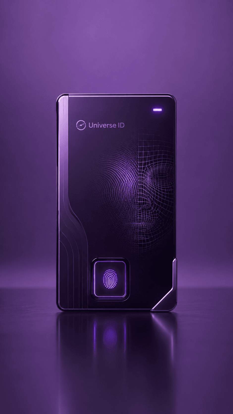 Estudio de Universe ID con backdrop violeta retroiluminado